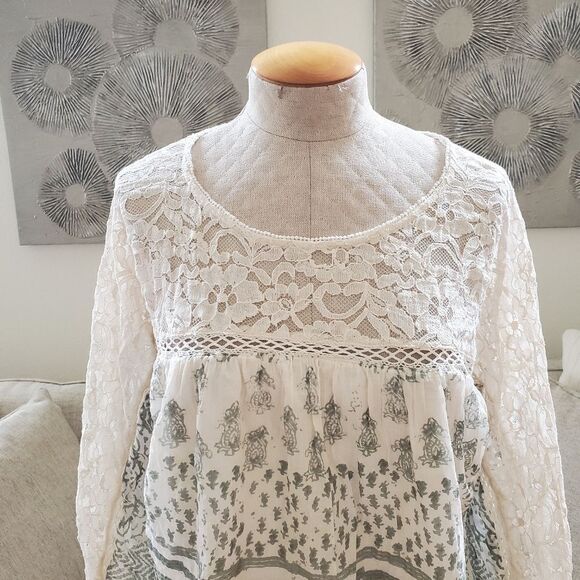 🌹 FREE PEOPLE 🌹 Sun Daze Lace Detail Minidress - [Large, Ivory/Green] - Picture 5 of 15